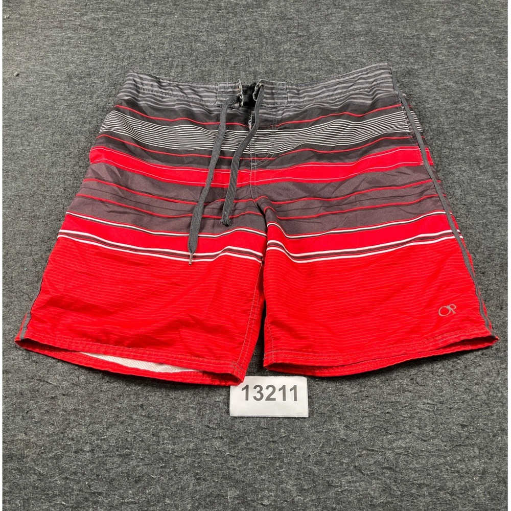 OP Mens Board Shorts Mens Large Red Rover Striped Mesh Lined Casual Swim Wear